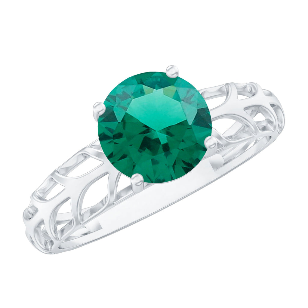 Certified Solitaire Lab Grown Emerald Engagement Ring with Filigree Details