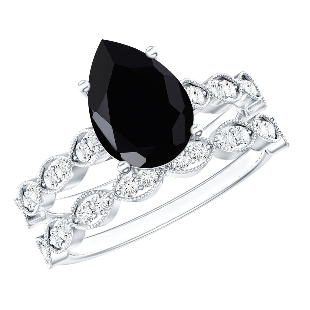 Certified 4.8 Carat Lab Grown Black Diamond Engagement Ring with Wedding Band