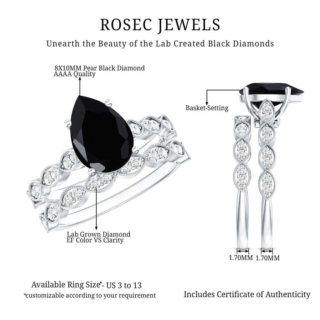 Certified 4.8 Carat Lab Grown Black Diamond Engagement Ring with Wedding Band