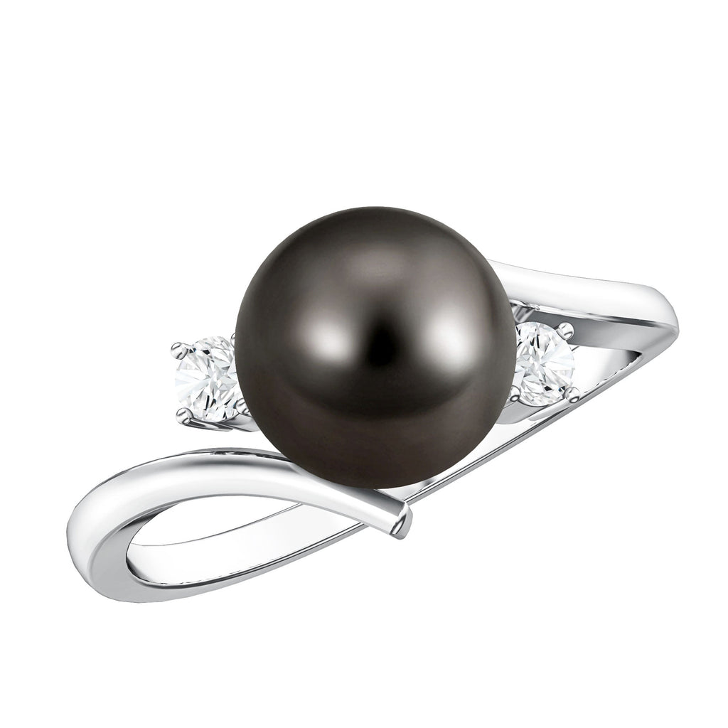 Natural Tahitian Black Pearl Diamond Vintage Engagement Ring