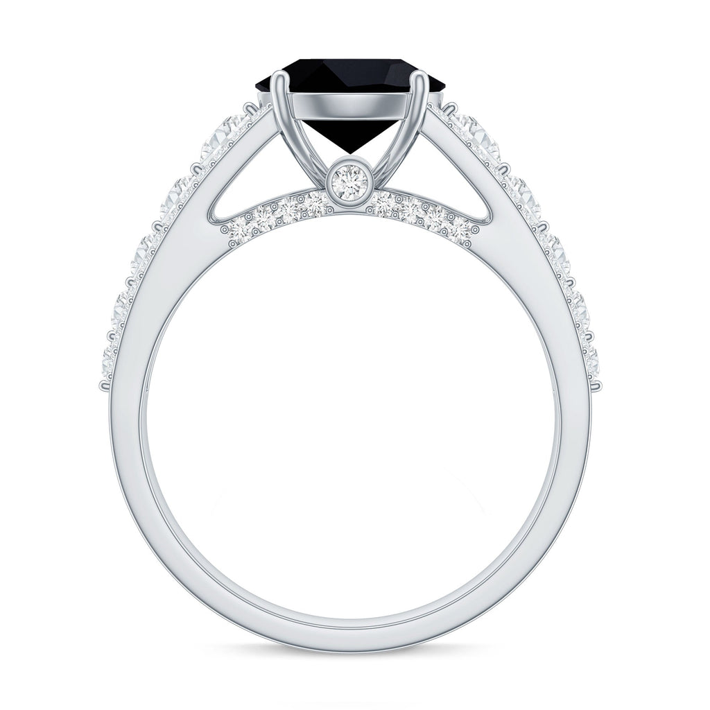 2 Carat Round Black Onyx Statement Engagement Ring with Moissanite Side Stones