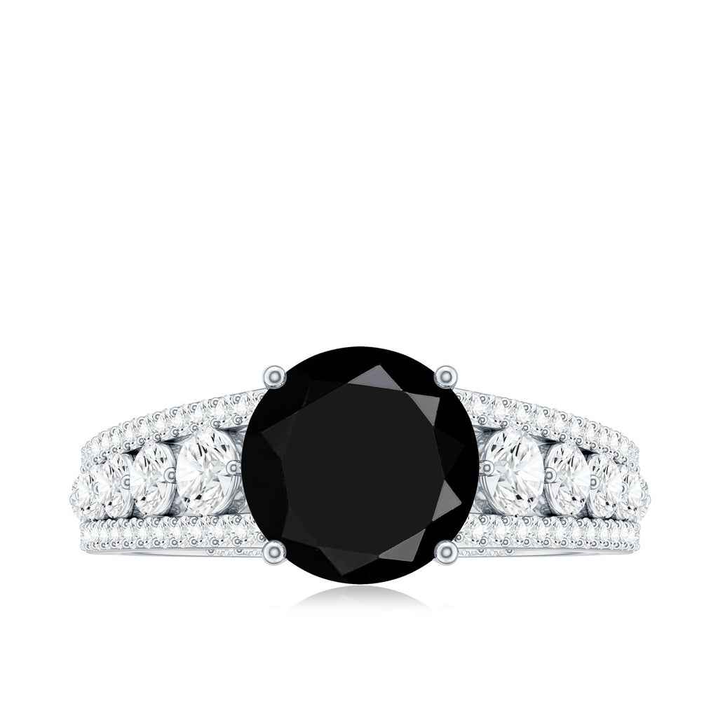 2 Carat Round Black Onyx Statement Engagement Ring with Moissanite Side Stones