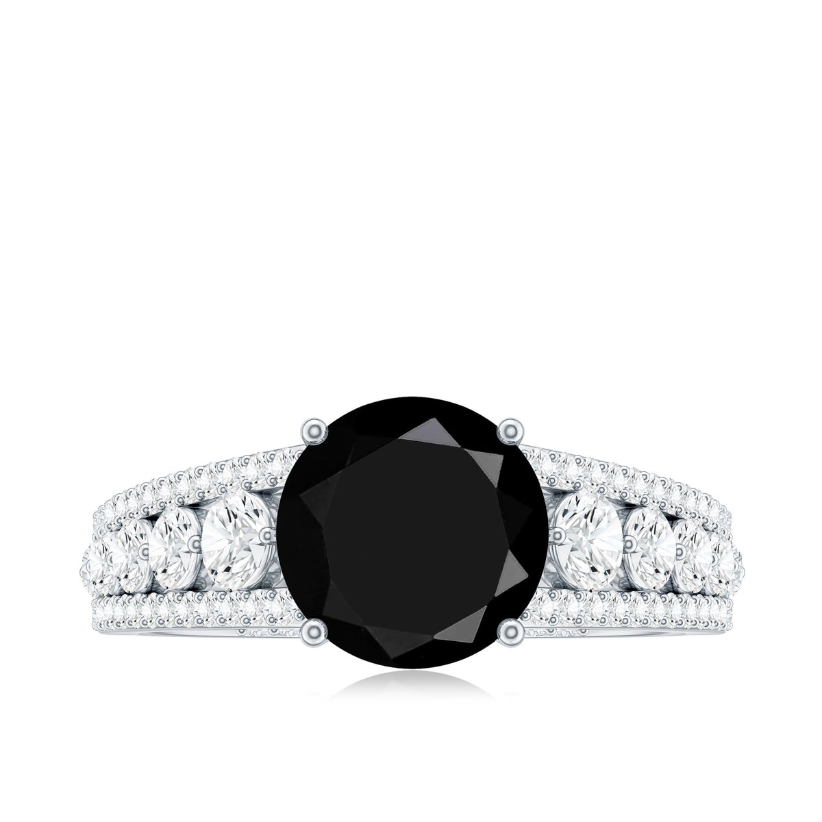 Real 2.6 Carat Black Spinel Engagement Ring with Moissanite Side Stones