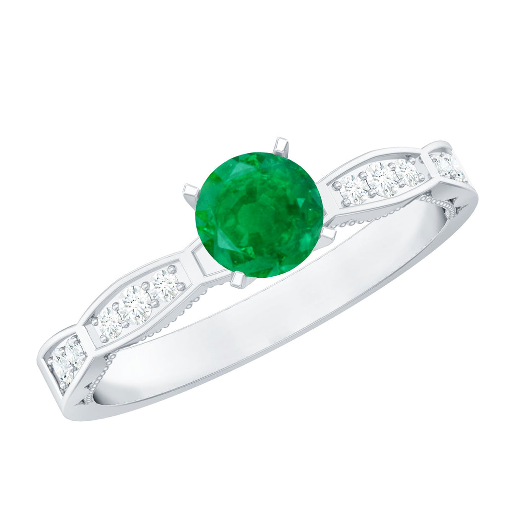 AAA Quality Emerald Solitaire Promise Ring with Diamond