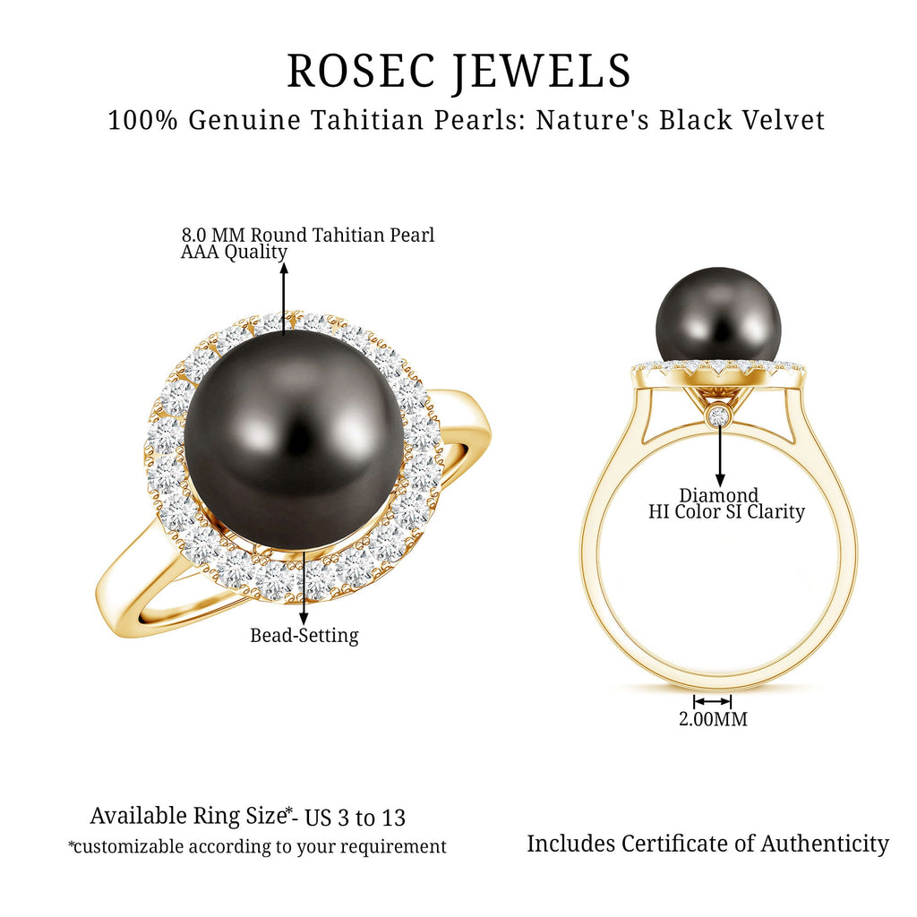 Genuine Tahitian Black Pearl and Diamond Engagement Ring