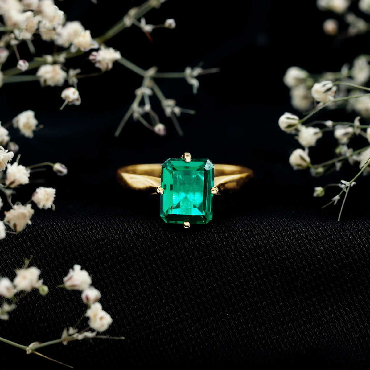 3 Carat Emerald Cut Lab Grown Emerald Solitaire Engagement Ring