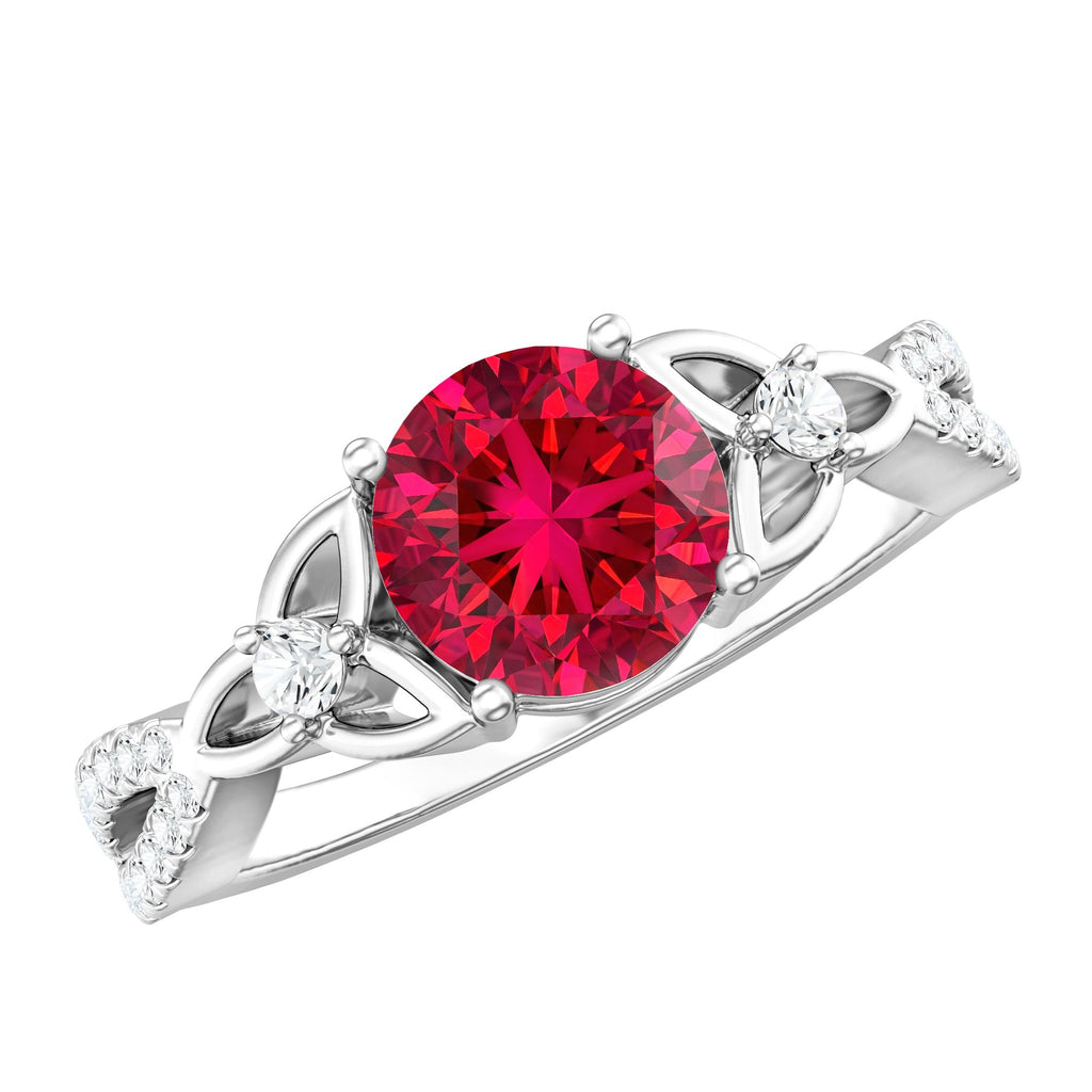 Certified Lab Created Ruby Solitaire Engagement Ring with Diamonds