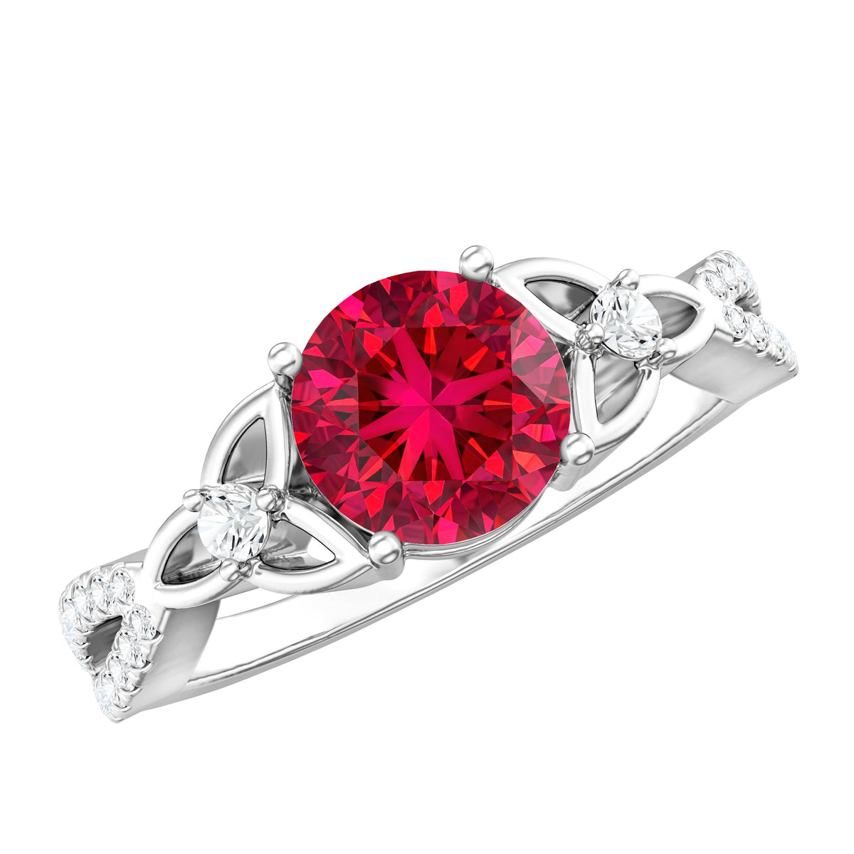 Certified Lab Created Ruby Solitaire Engagement Ring with Diamonds