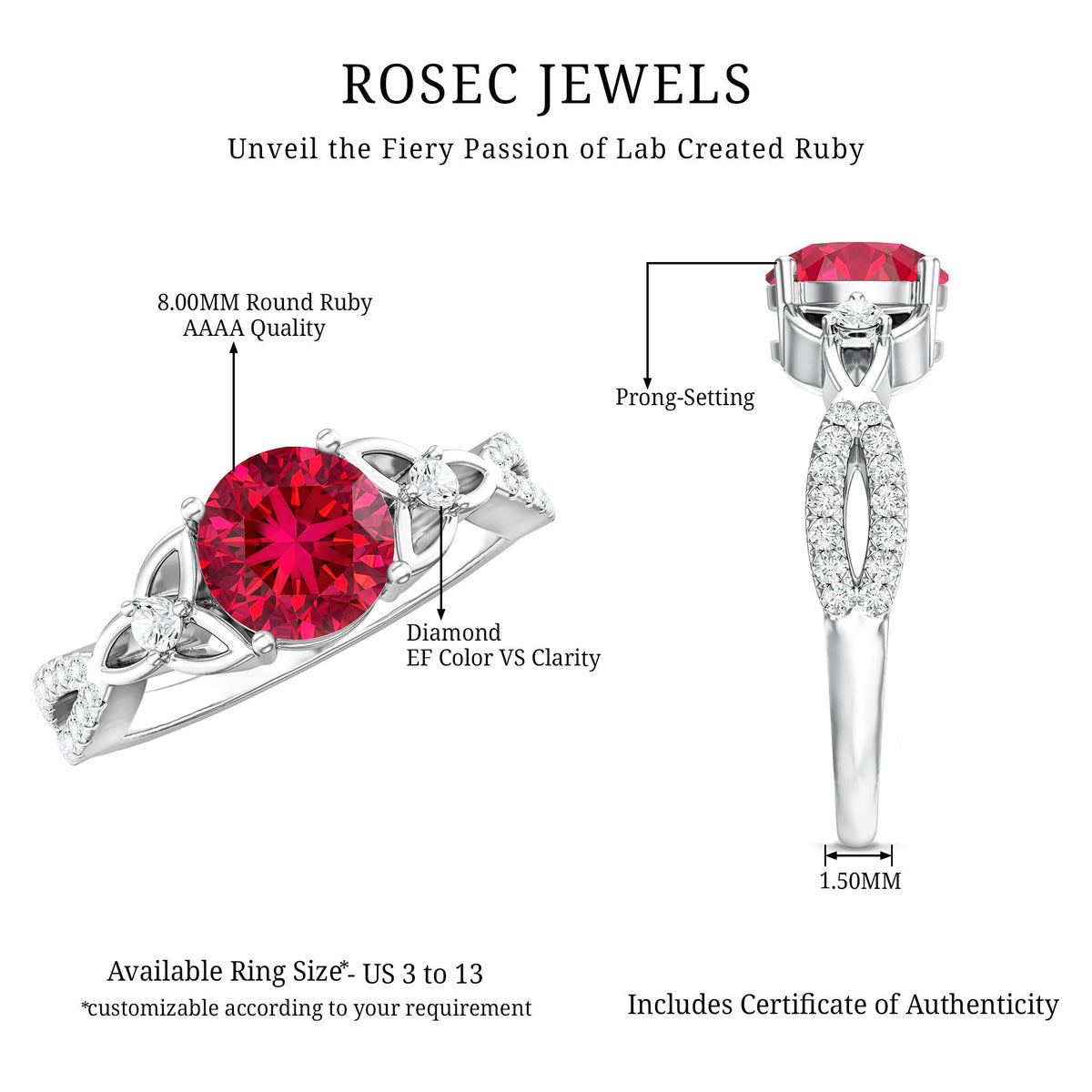 Certified Lab Created Ruby Solitaire Engagement Ring with Diamonds