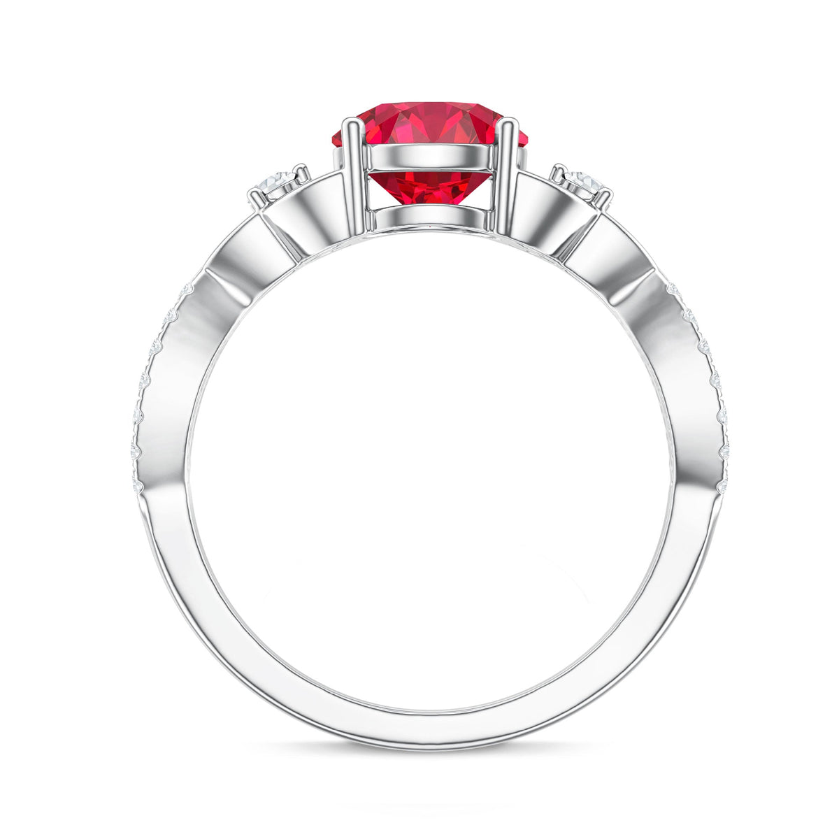 Certified Lab Created Ruby Solitaire Engagement Ring with Diamonds