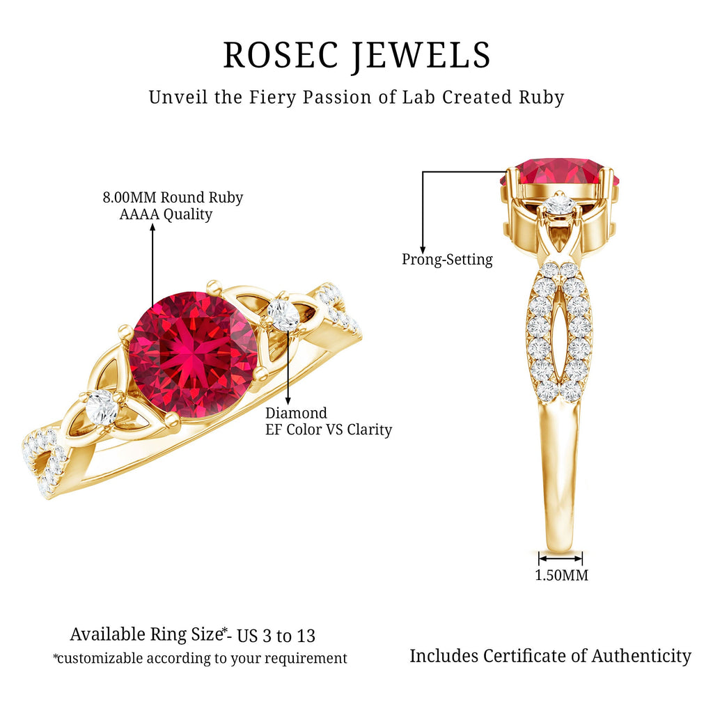 Certified Lab Created Ruby Solitaire Engagement Ring with Diamonds