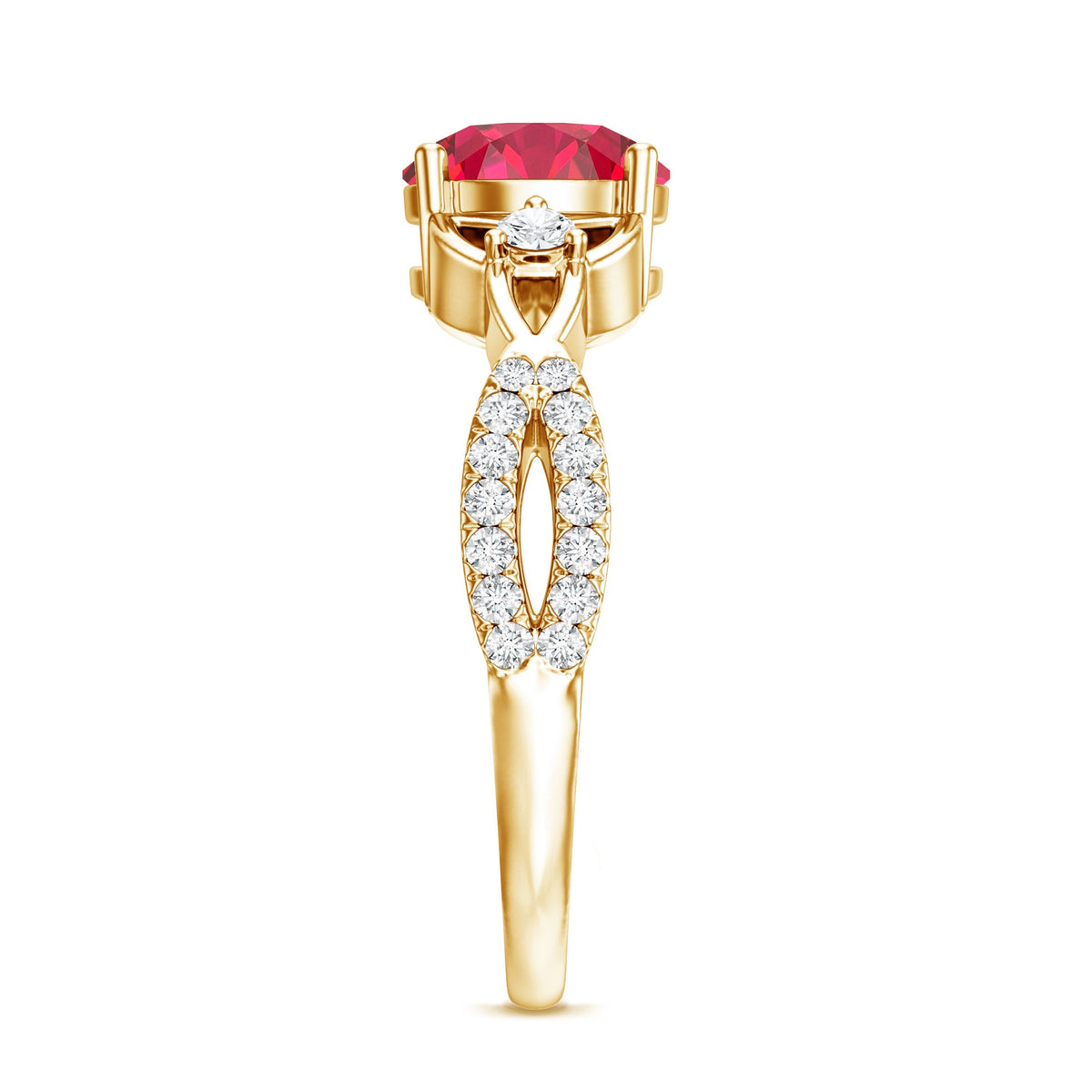 Certified Lab Created Ruby Solitaire Engagement Ring with Diamonds