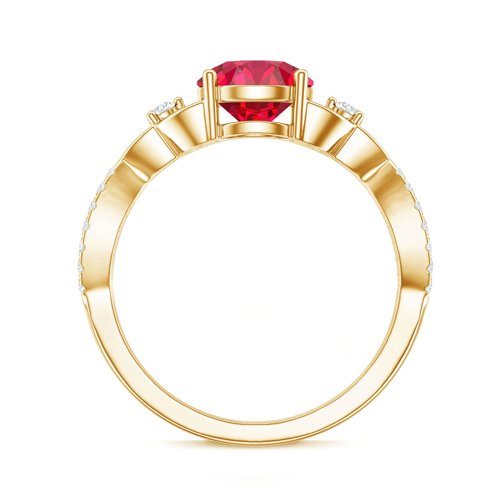 Certified Lab Created Ruby Solitaire Engagement Ring with Diamonds