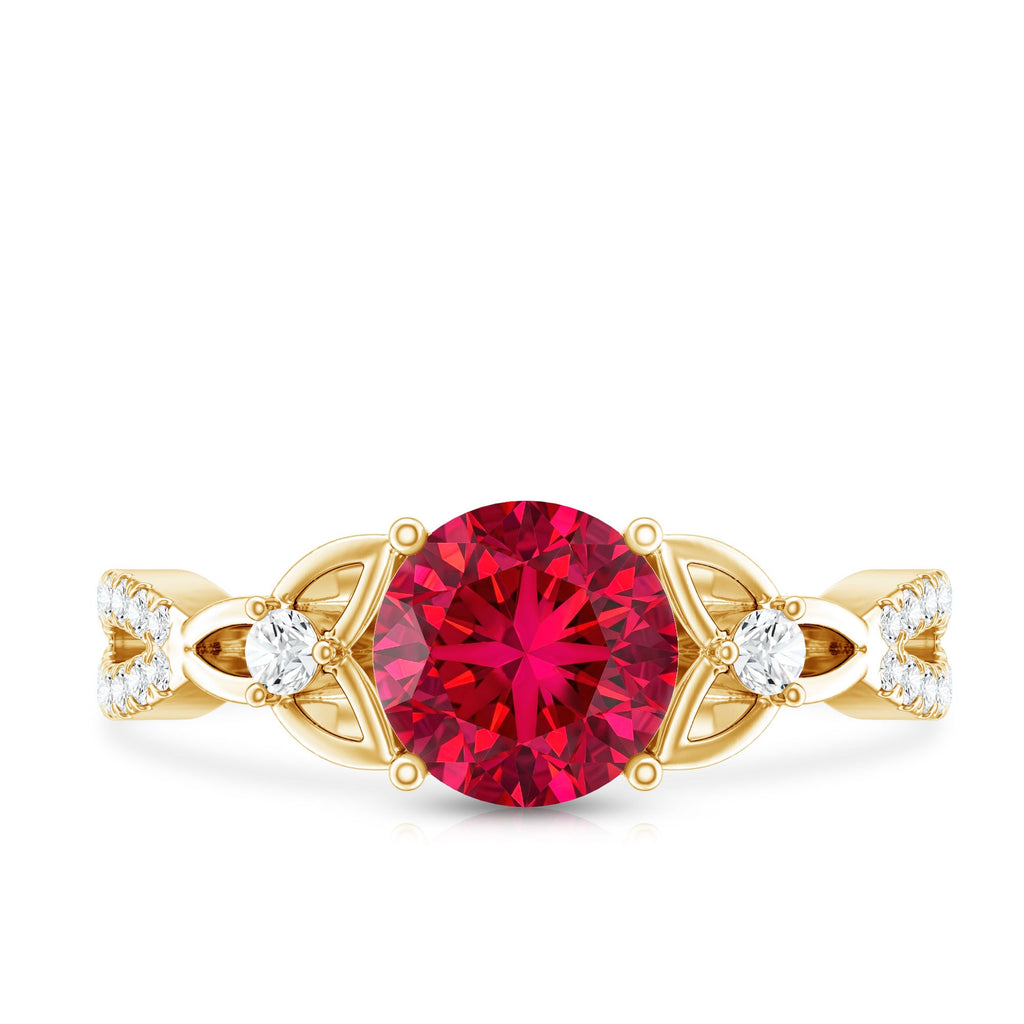 Certified Lab Created Ruby Solitaire Engagement Ring with Diamonds