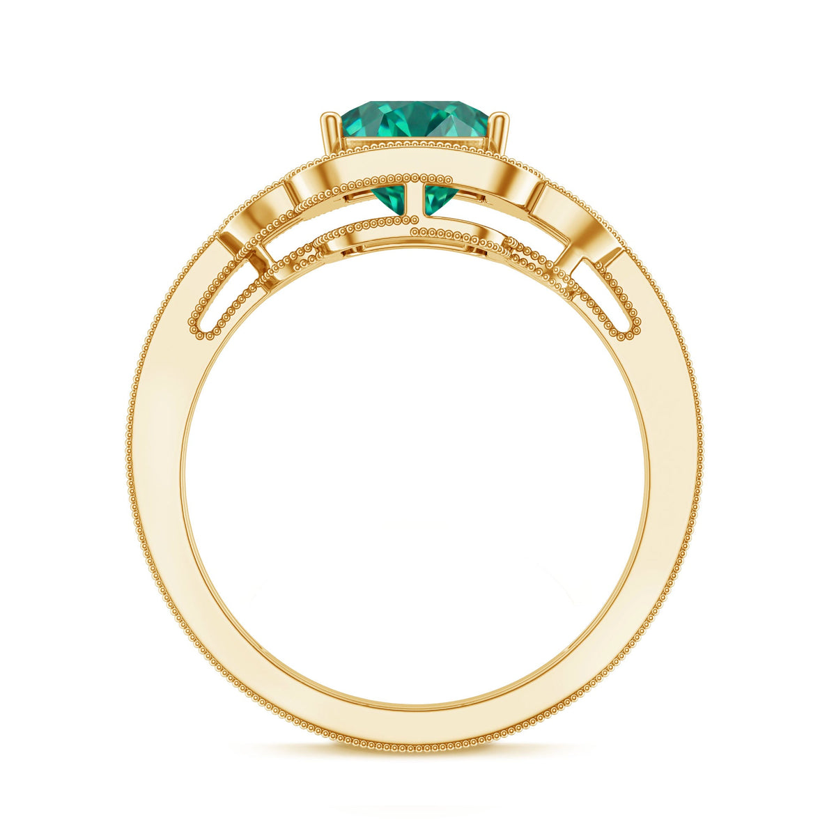 Lab Grown Emerald Vintage Style Flower Engagement Ring With Diamond