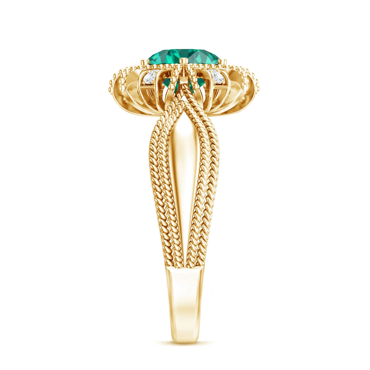 Lab Grown Emerald Vintage Style Flower Engagement Ring With Diamond