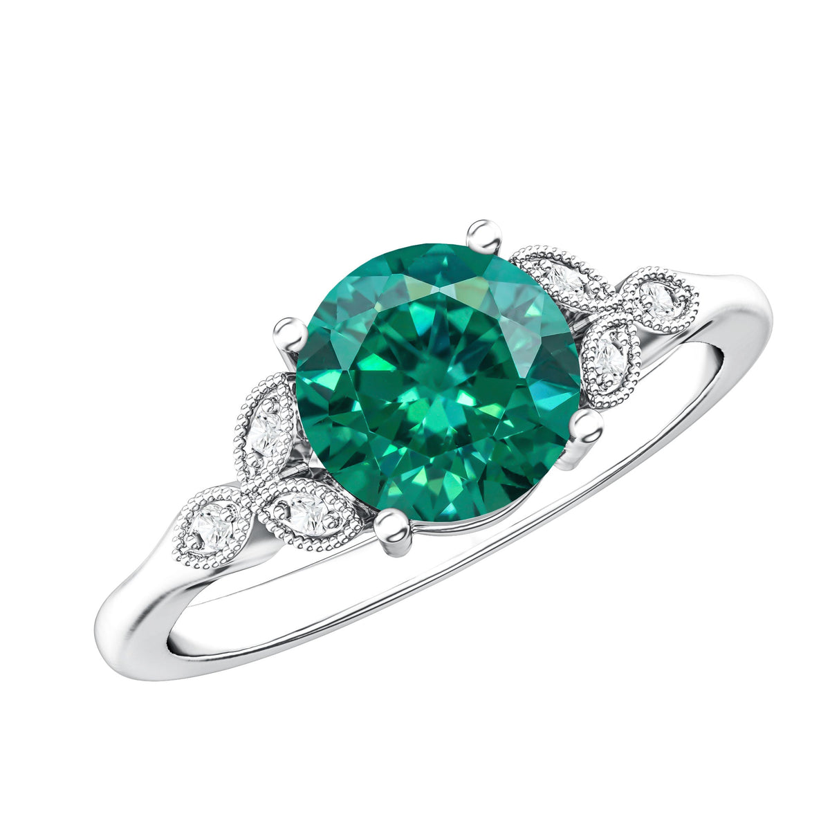 Lab Created Emerald Solitaire Engagement Ring With Diamond