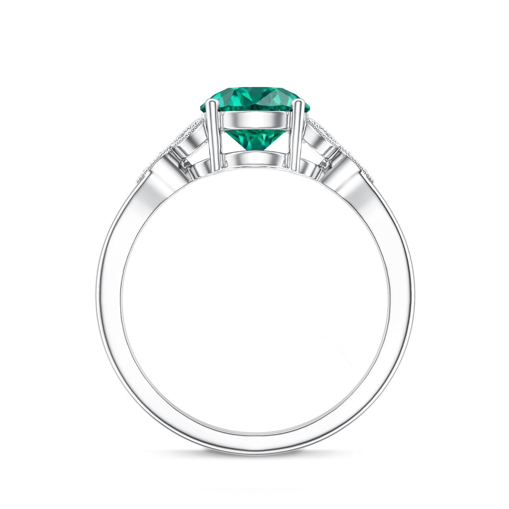 Lab Created Emerald Solitaire Engagement Ring With Diamond