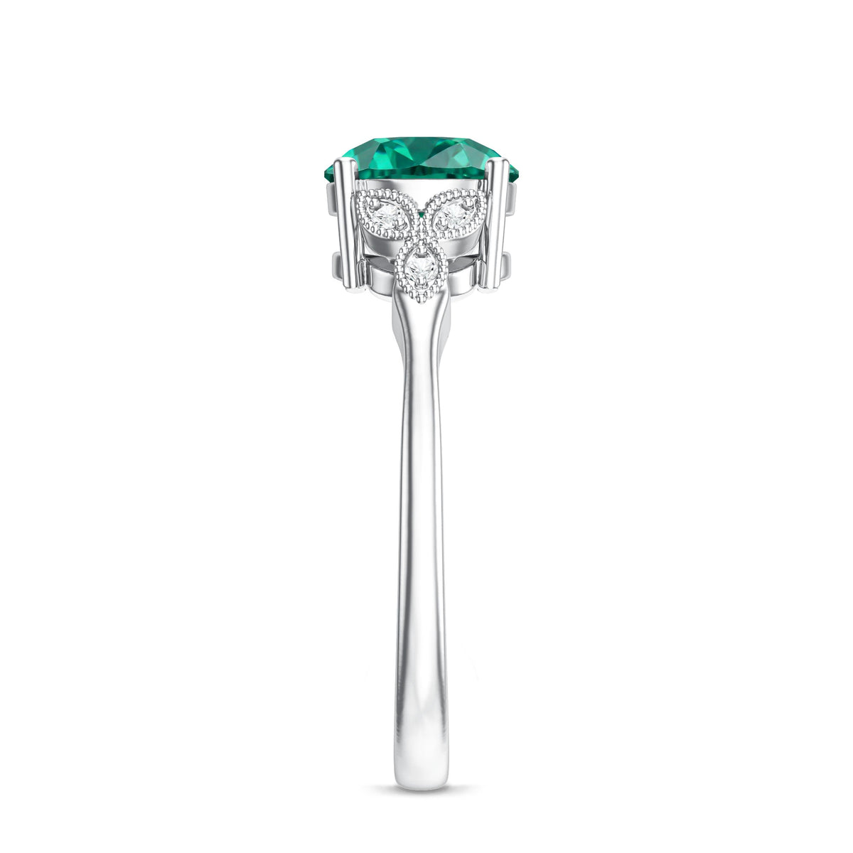 Lab Created Emerald Solitaire Engagement Ring With Diamond