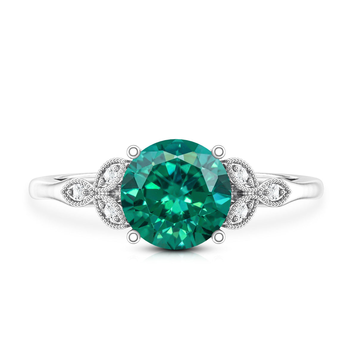 Lab Created Emerald Solitaire Engagement Ring With Diamond