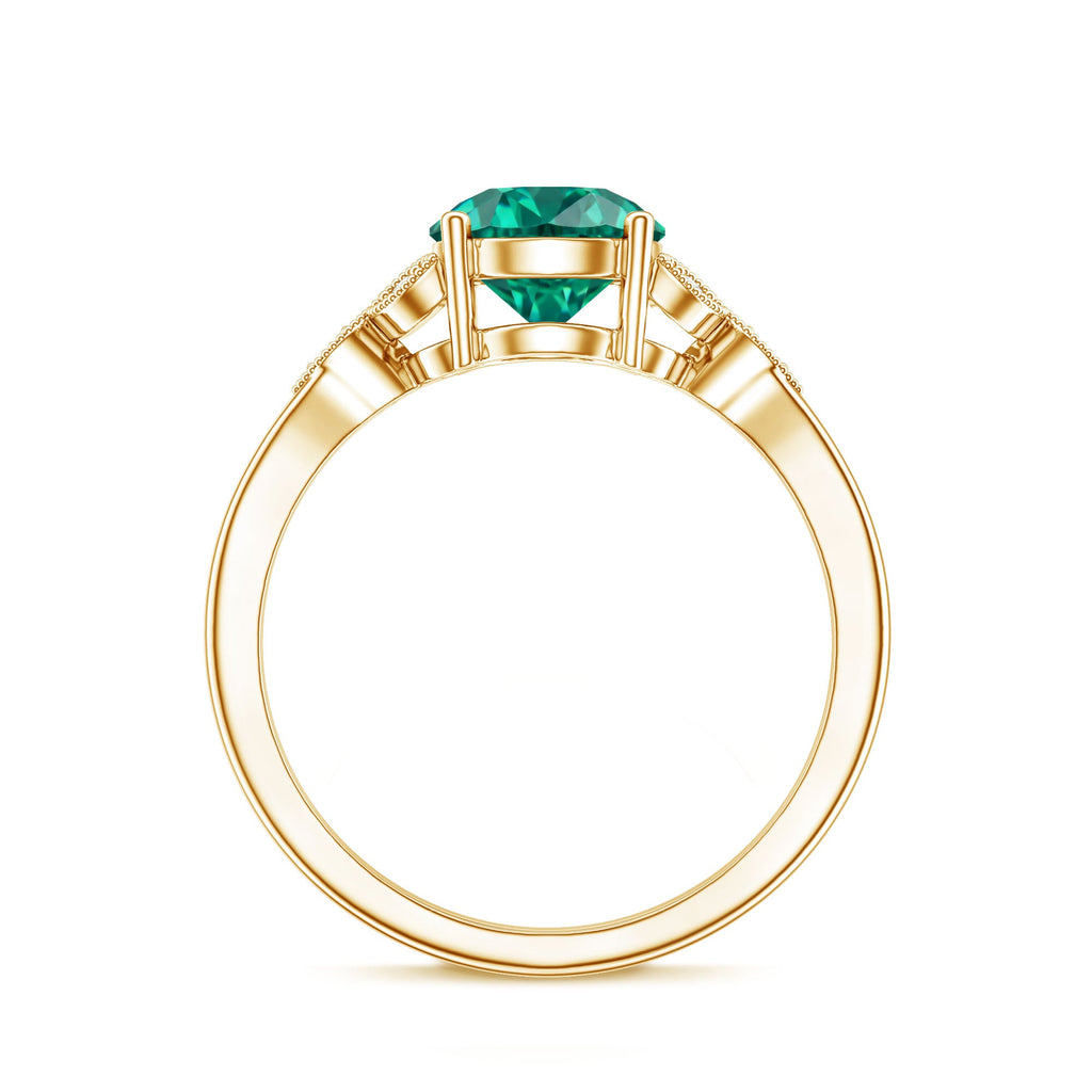 Lab Created Emerald Solitaire Engagement Ring With Diamond