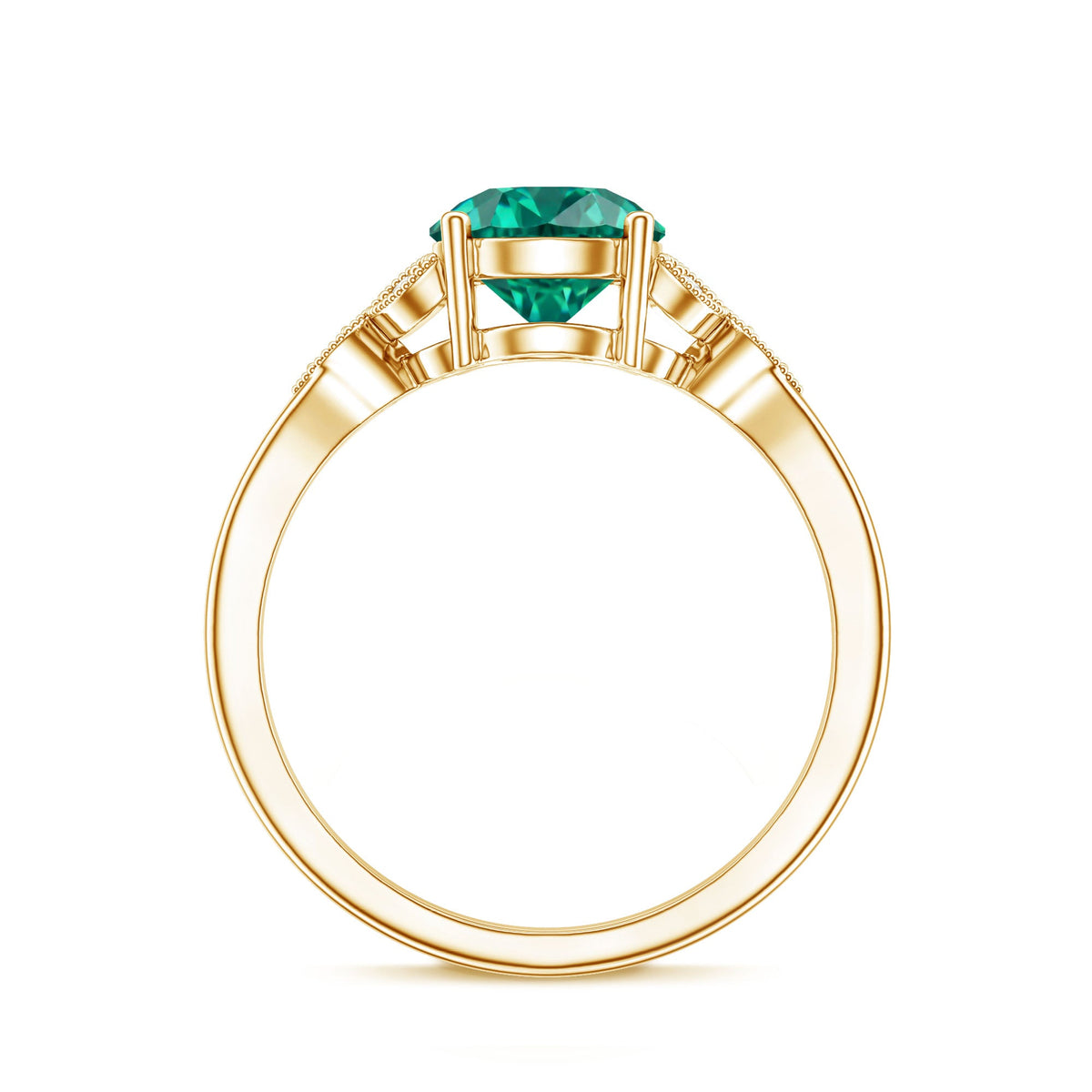Lab Created Emerald Solitaire Engagement Ring With Diamond