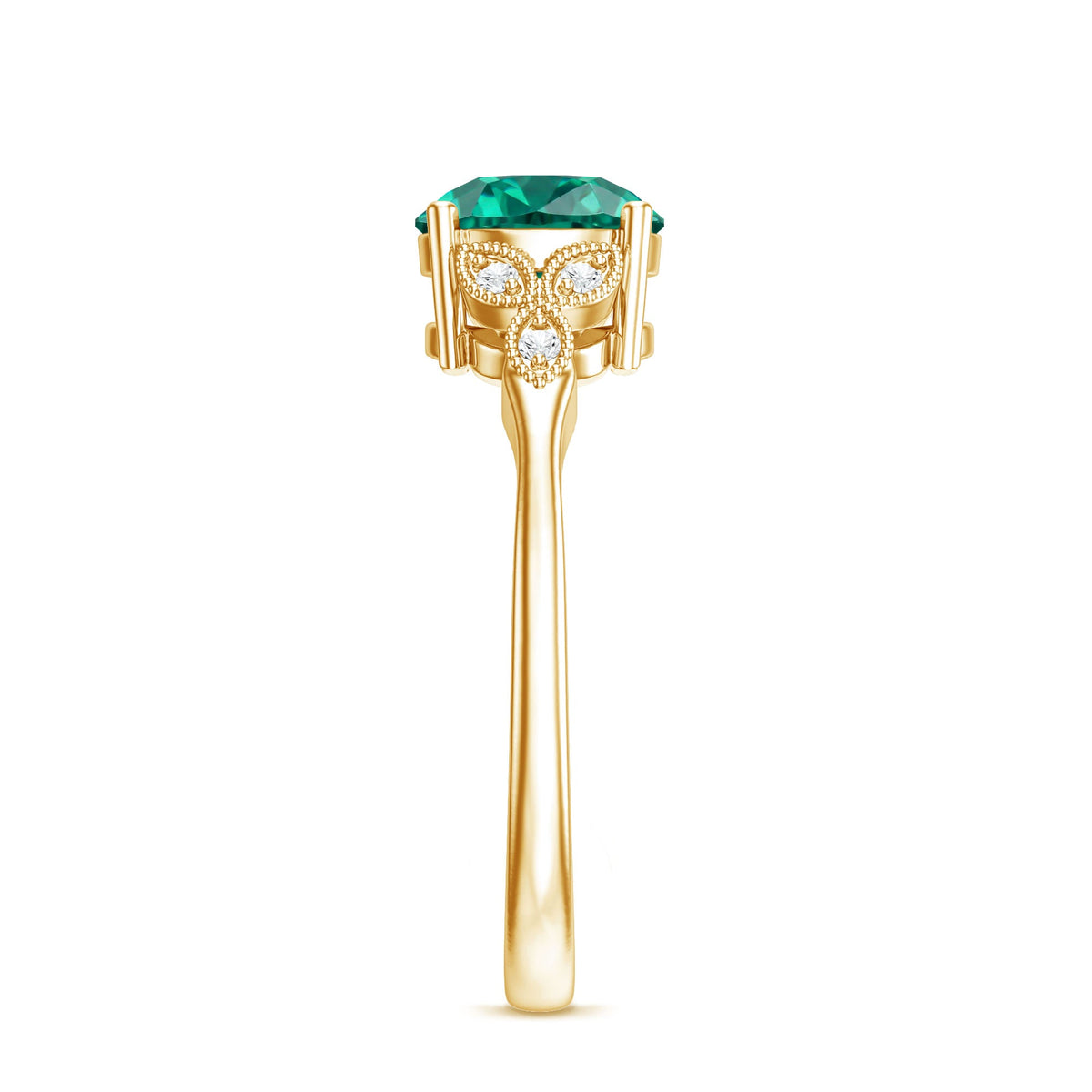 Lab Created Emerald Solitaire Engagement Ring With Diamond