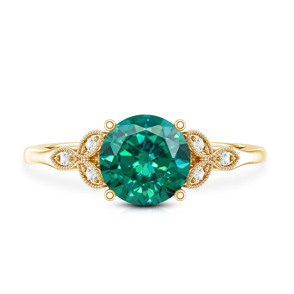 Lab Created Emerald Solitaire Engagement Ring With Diamond