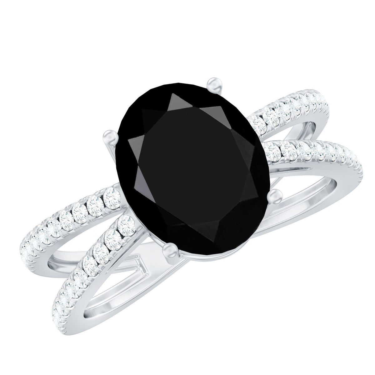 4.2 Carat Lab Grown Black Diamond Split Shank Engagement Ring with White Diamond