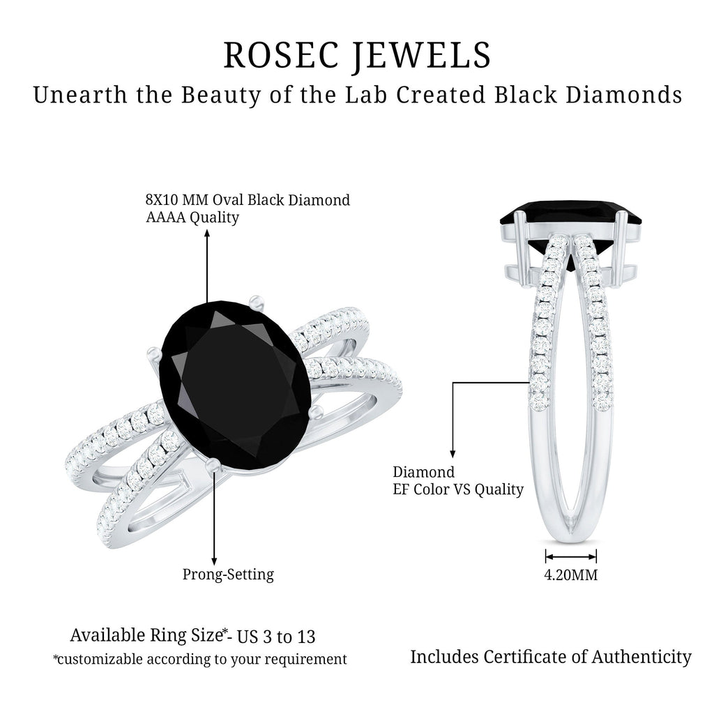 4.2 Carat Lab Grown Black Diamond Split Shank Engagement Ring with White Diamond