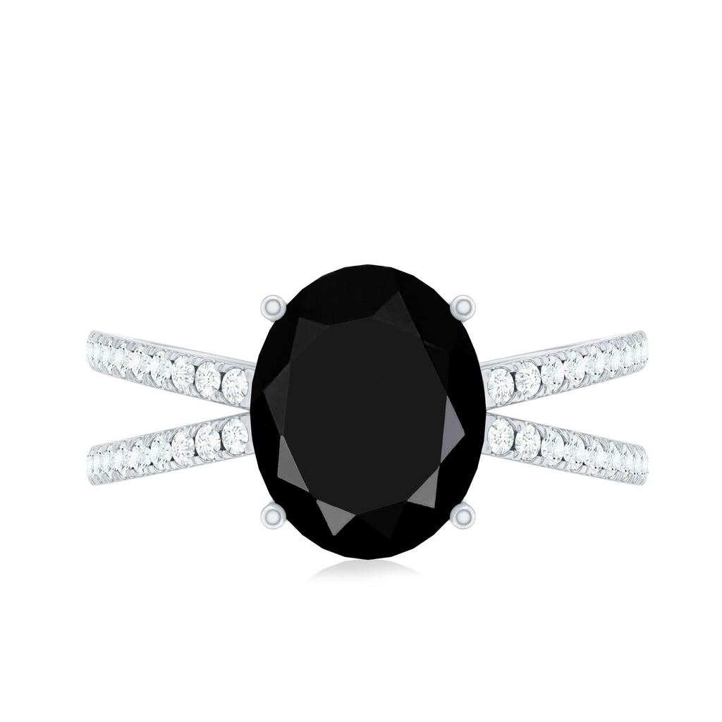 4.2 Carat Lab Grown Black Diamond Split Shank Engagement Ring with White Diamond