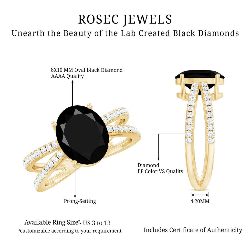 4.2 Carat Lab Grown Black Diamond Split Shank Engagement Ring with White Diamond