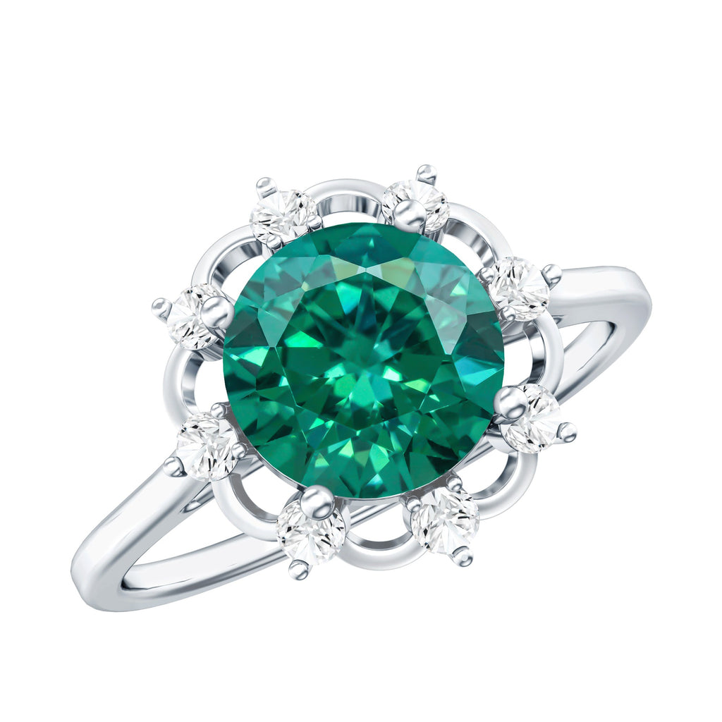 Lab Grown Emerald Designer Flower Engagement Ring