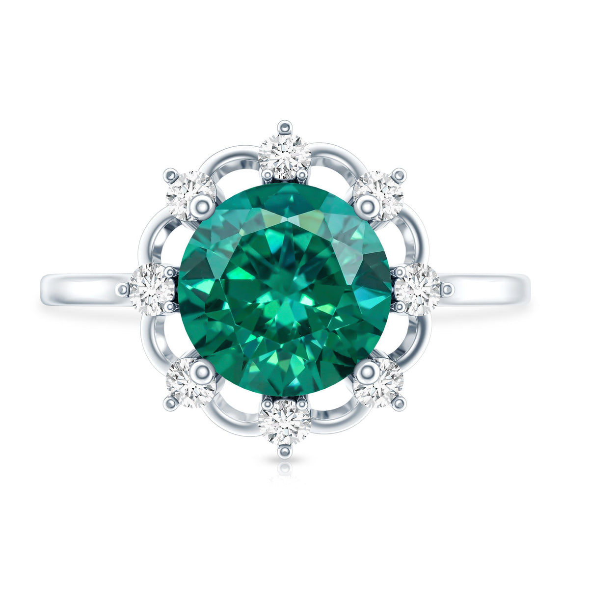 Lab Grown Emerald Designer Flower Engagement Ring