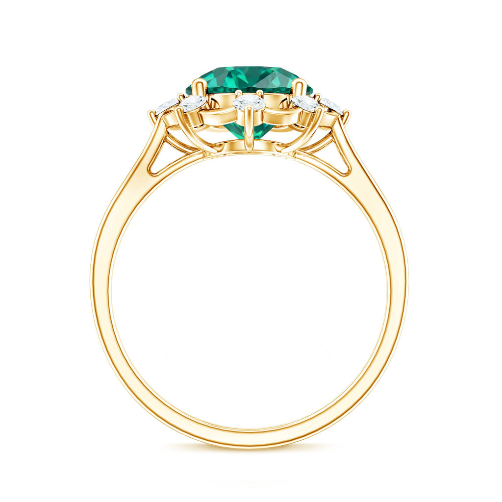 Lab Grown Emerald Designer Flower Engagement Ring