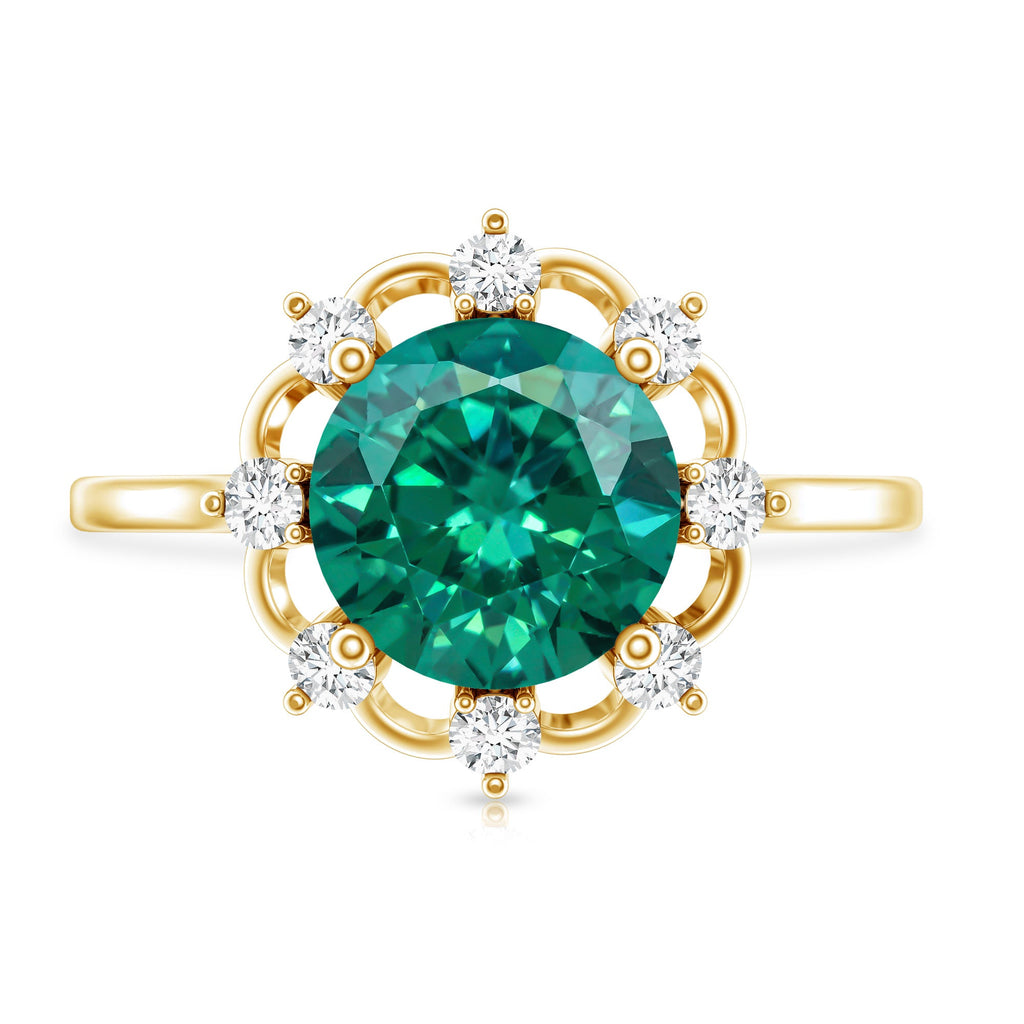 Lab Grown Emerald Designer Flower Engagement Ring
