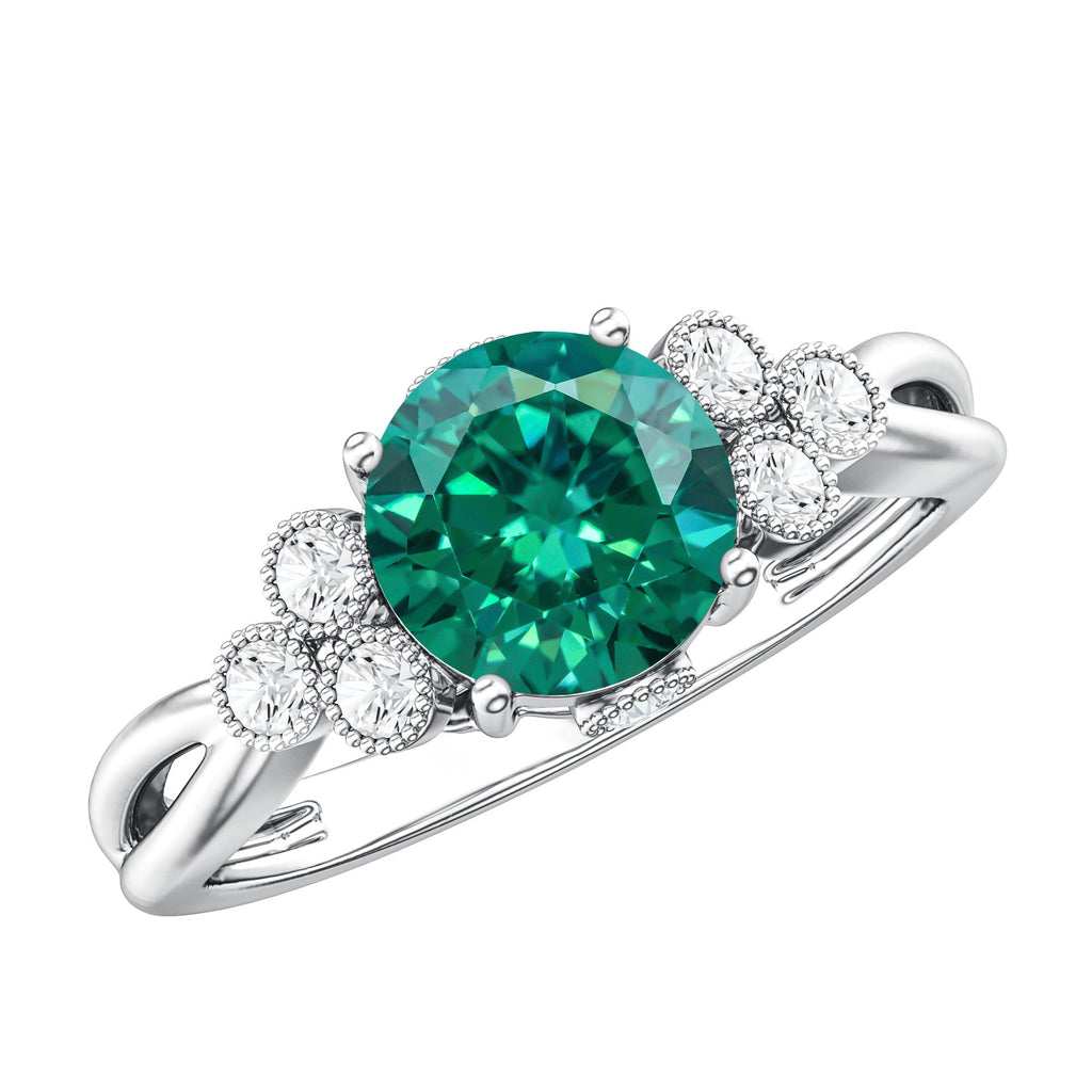 Certified Lab Grown Emerald Trio Engagement Ring with Diamond