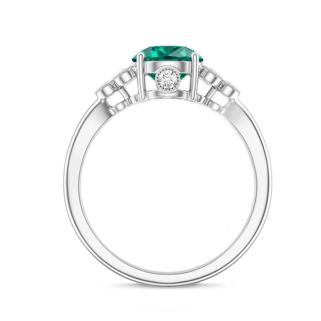 Certified Lab Grown Emerald Trio Engagement Ring with Diamond