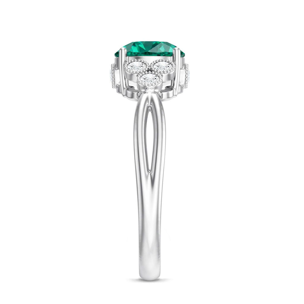 Certified Lab Grown Emerald Trio Engagement Ring with Diamond