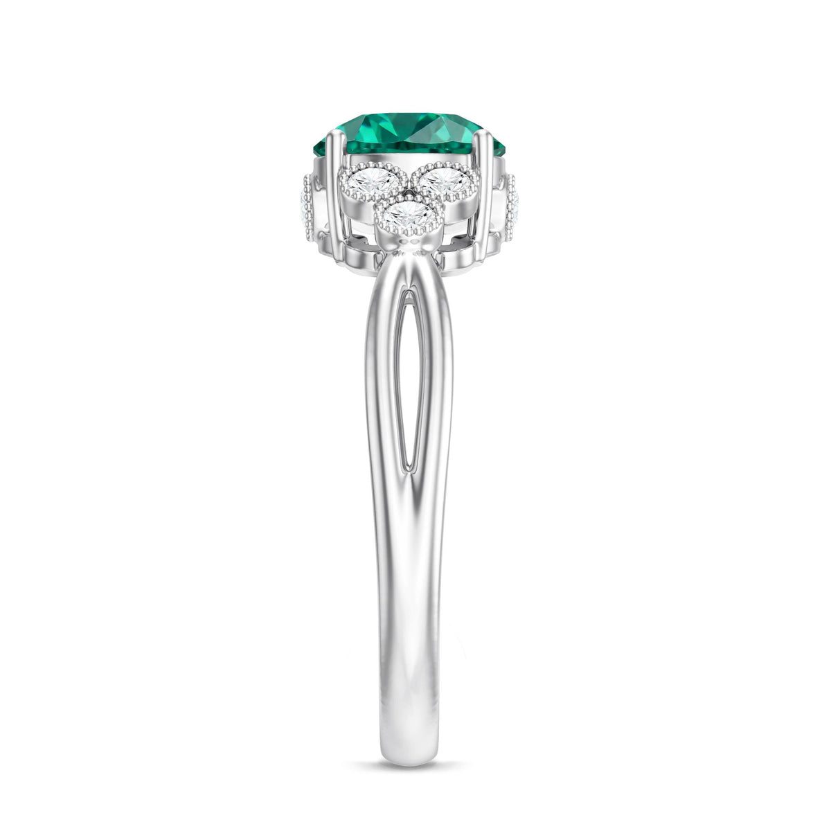Certified Lab Grown Emerald Trio Engagement Ring with Diamond