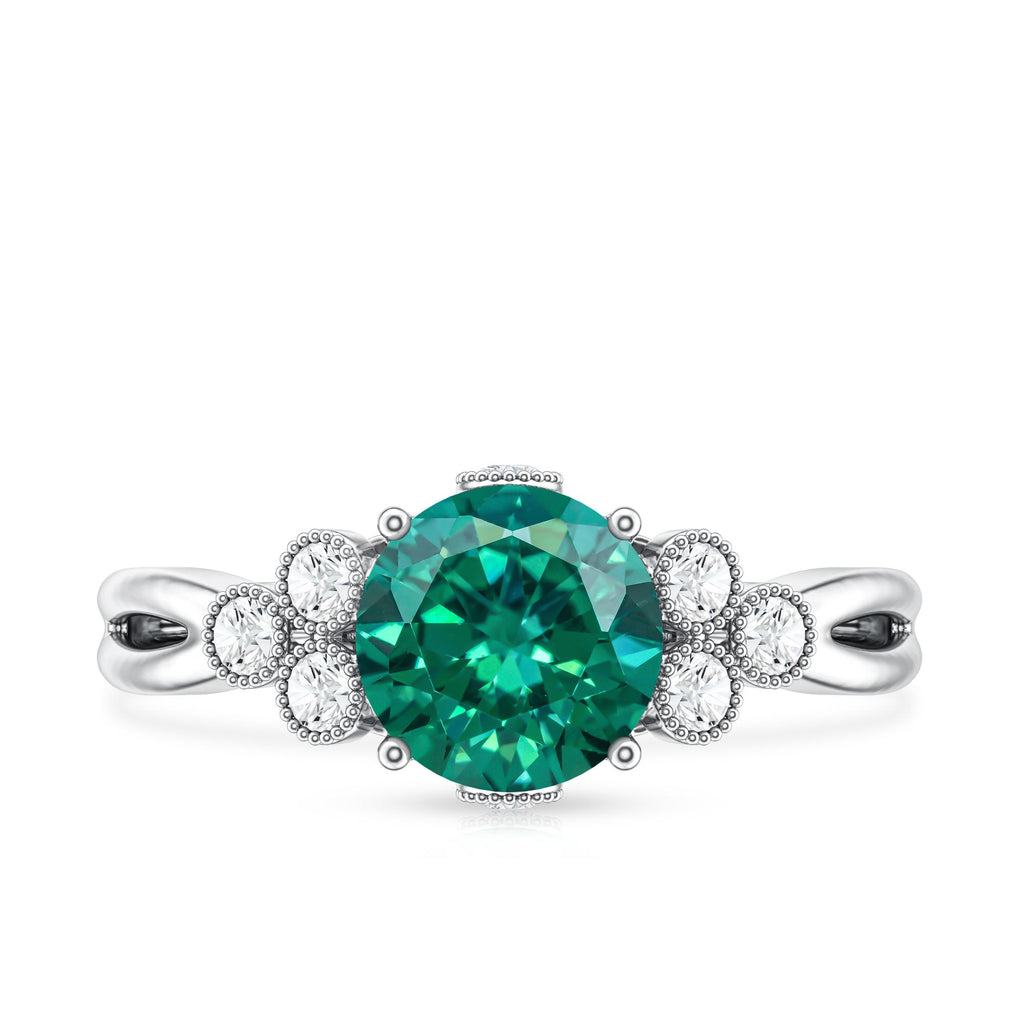 Certified Lab Grown Emerald Trio Engagement Ring with Diamond