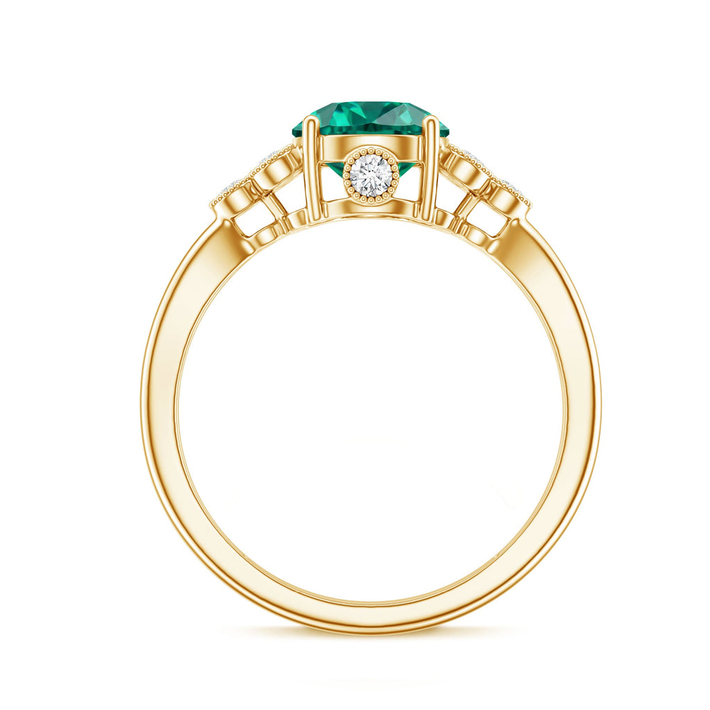 Certified Lab Grown Emerald Trio Engagement Ring with Diamond