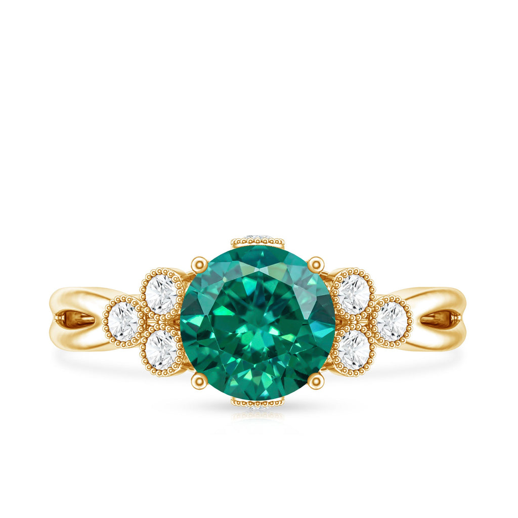 Certified Lab Grown Emerald Trio Engagement Ring with Diamond