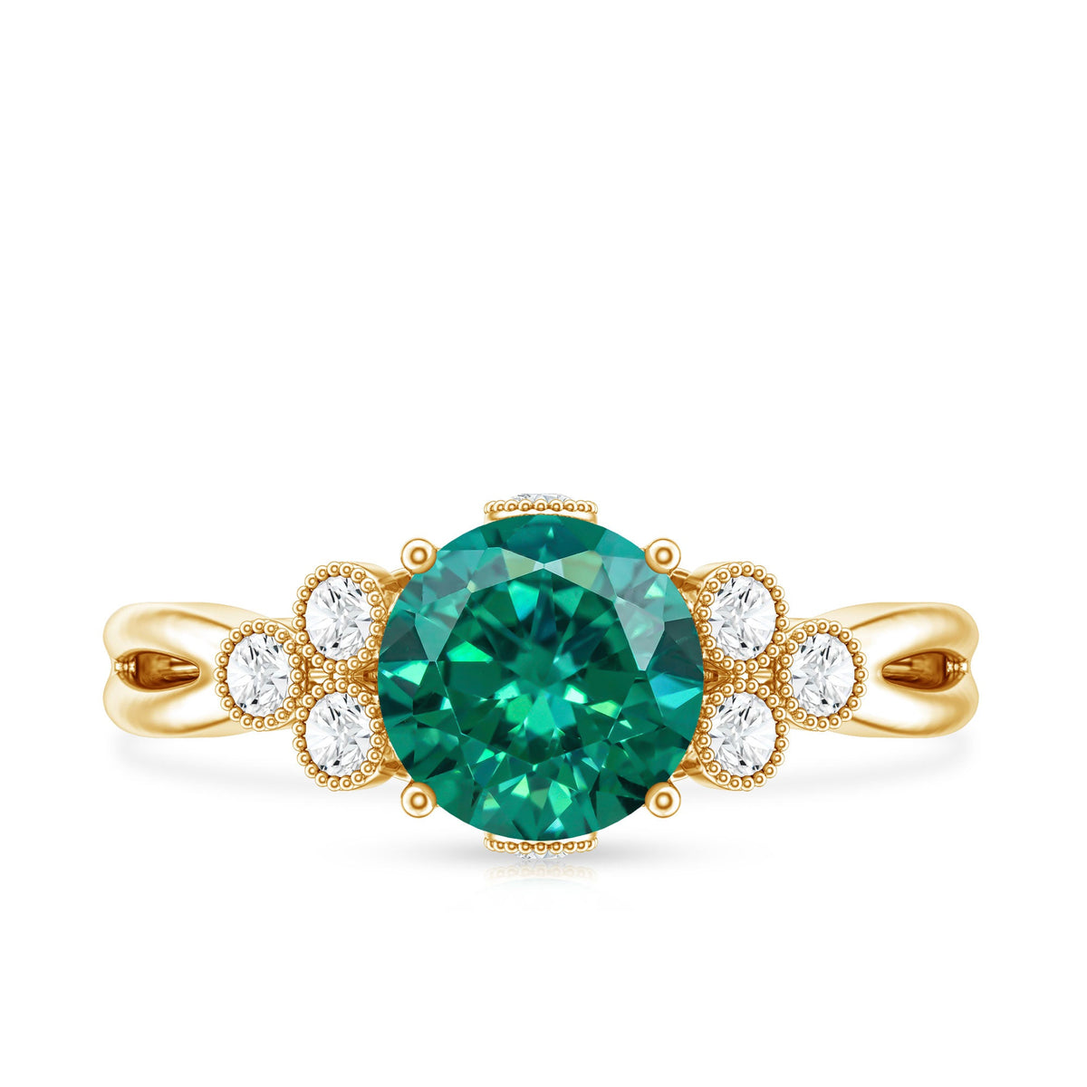 Certified Lab Grown Emerald Trio Engagement Ring with Diamond