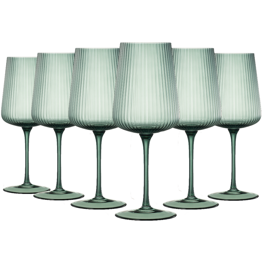 Tonal Ribbed Stemmed Wine Glassware, Set of 6
