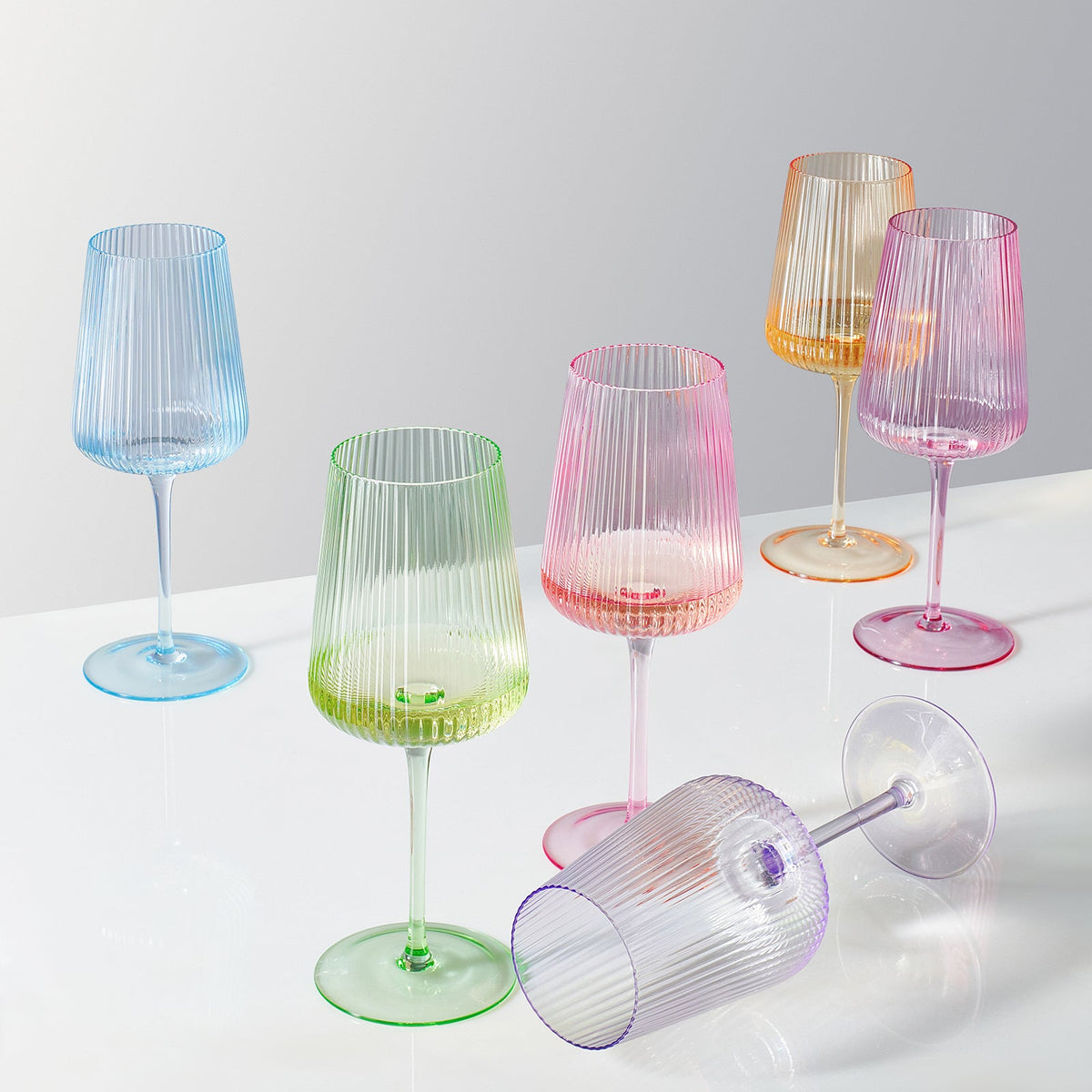 Monet Ribbed Stemmed Wine Glassware, Set of 6