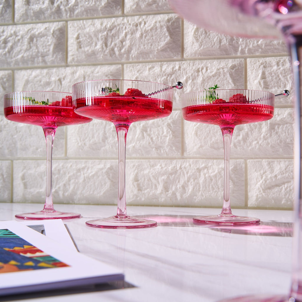 Como Ribbed Champagne Coupe Cocktail Glassware, Set of 4