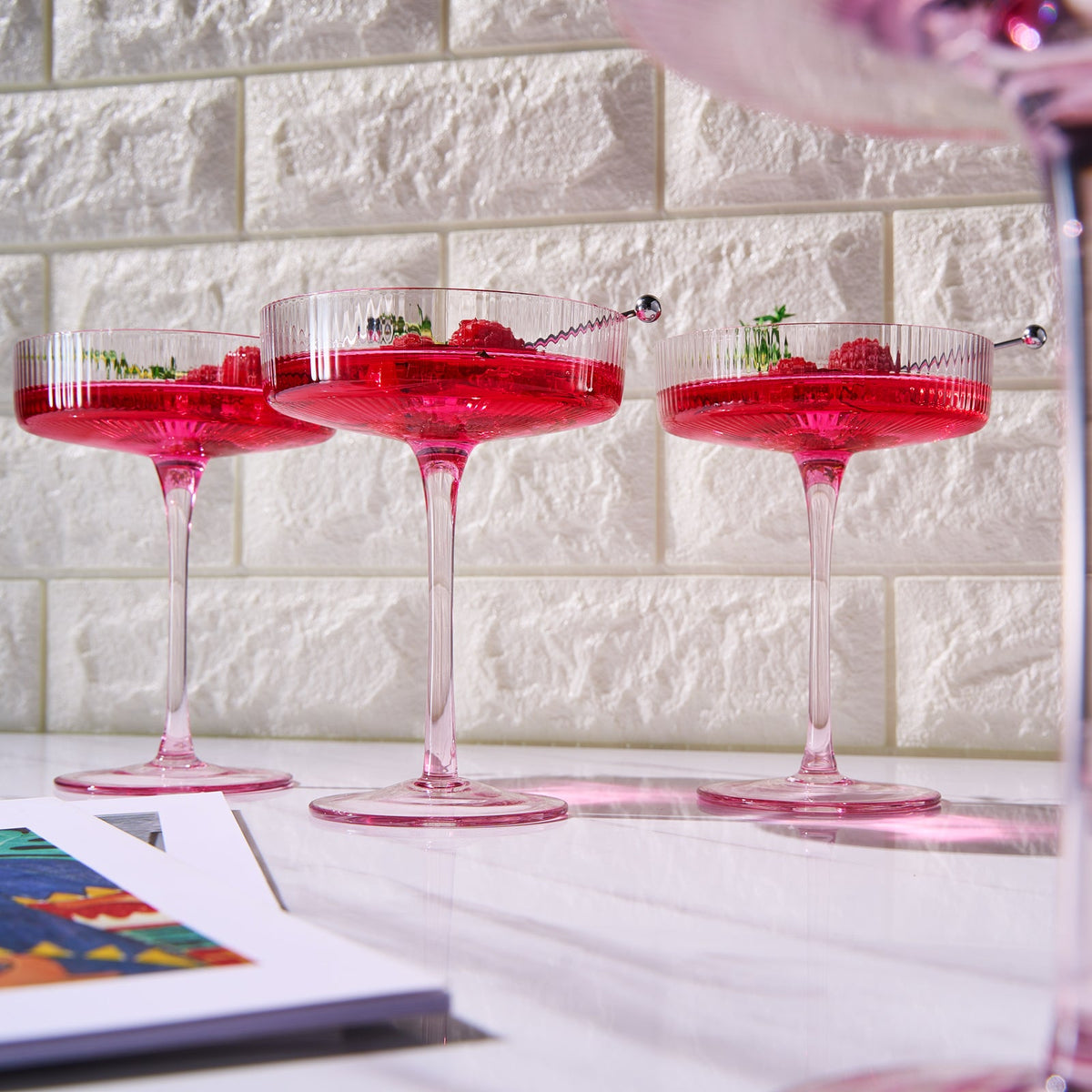 Como Ribbed Champagne Coupe Cocktail Glassware, Set of 4