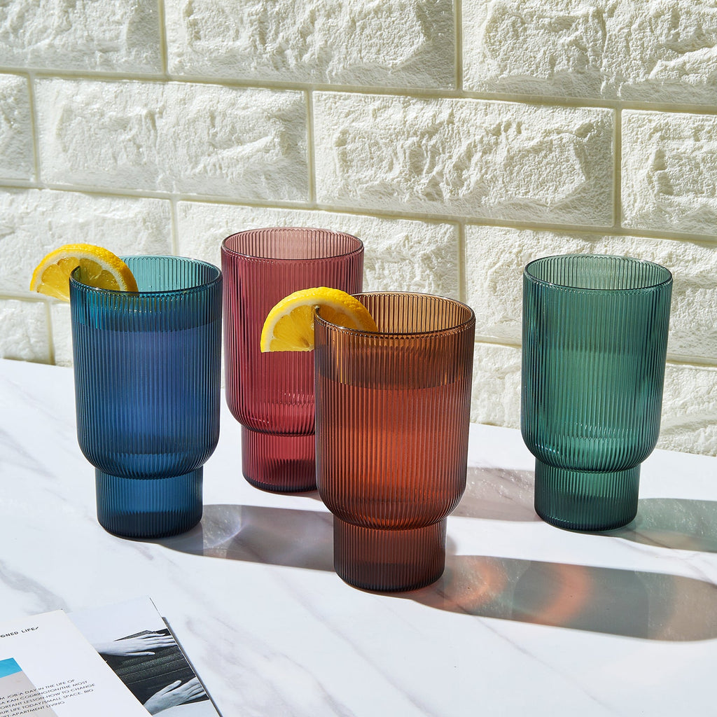 Eze Acrylic Ribbed Highball Glassware, Set of 4