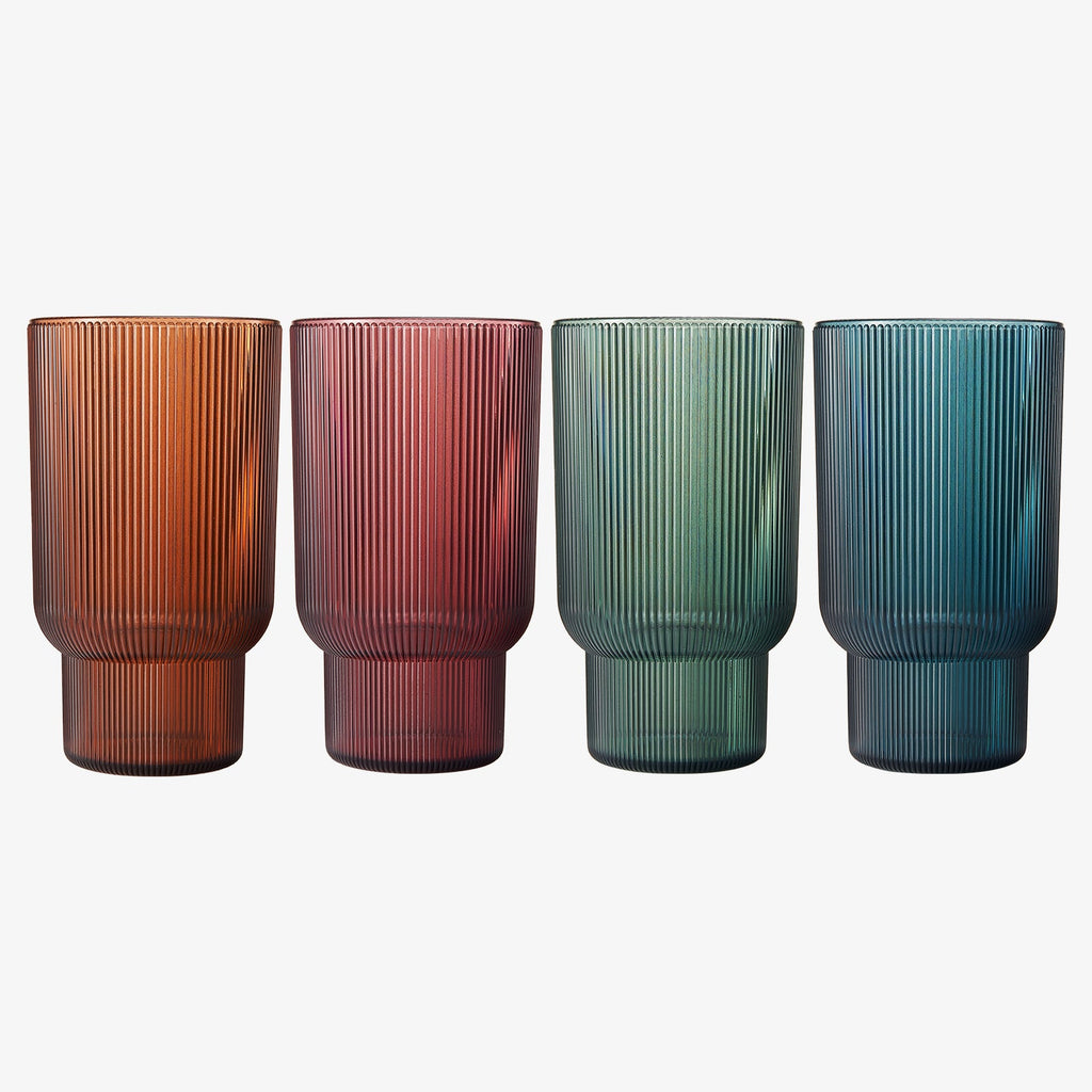 Eze Acrylic Ribbed Highball Glassware, Set of 4